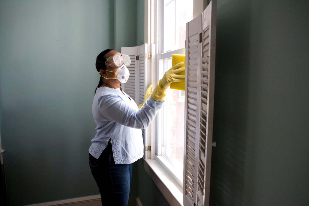 Professional cleaner using hot water extraction machine on residential carpet